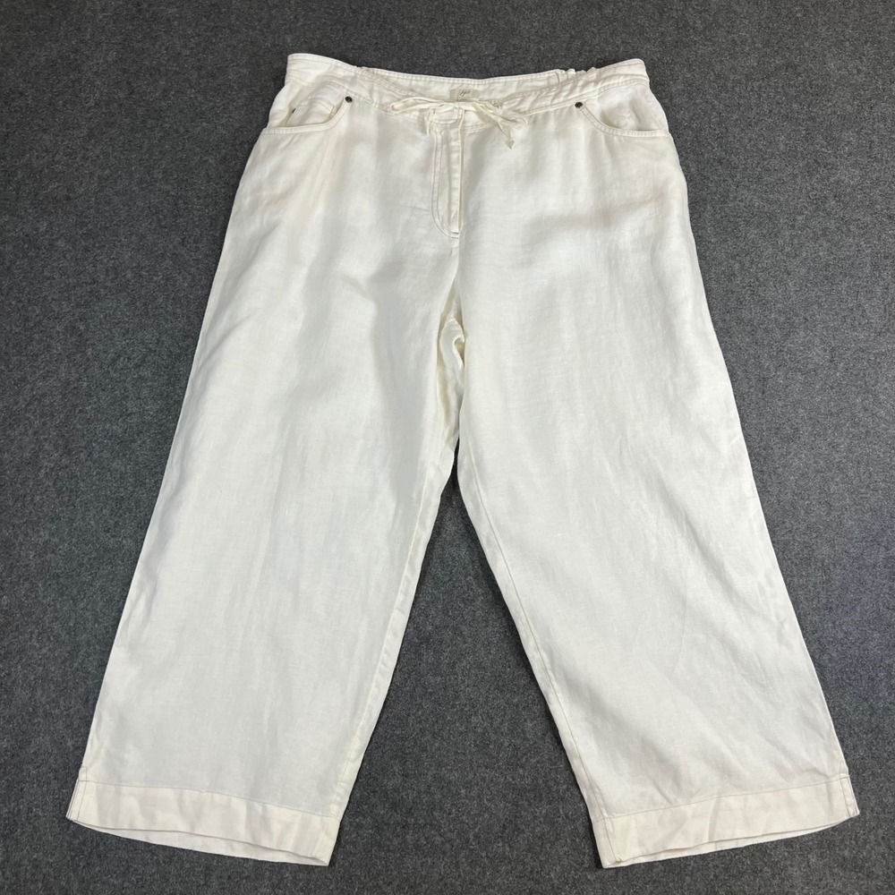 J. Jill Women 18W Pure Linen Wide Leg Cropped Pants Off White Drawstring Relaxed